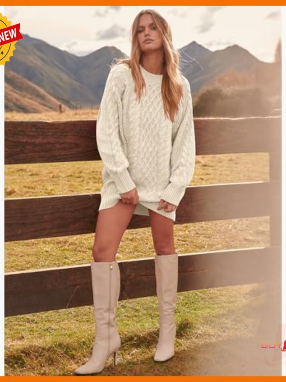 Oversized Cable Knit Sweater Dress Long Sleeve Chunky Winter Mini - Picture 6 of 7